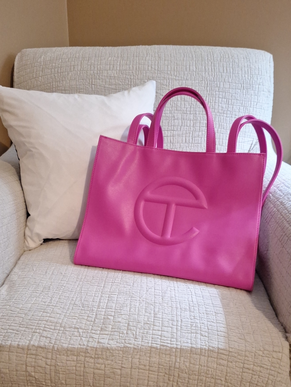 Pink Tote Bag with Embossed Logo - Women's Fashion Handbag